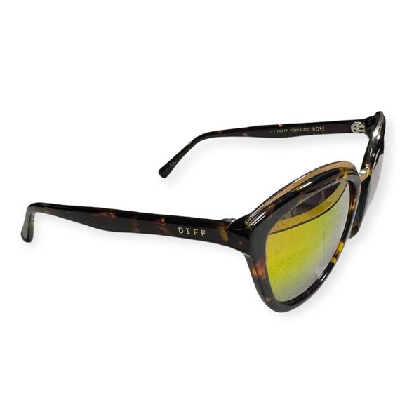 Diff Reflective Polarized‎ Sunglasses Brown Frame Yellow Lens Cat Eye Retro main image 7